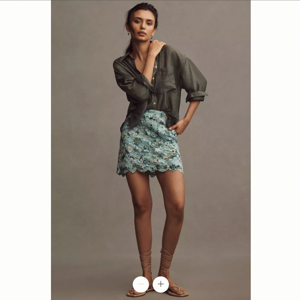 Anthropologie Printed Embroidered Lace Mini Skirt- size XL